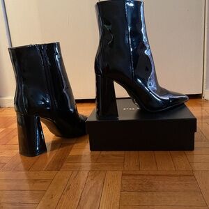 Patent faux leather boots